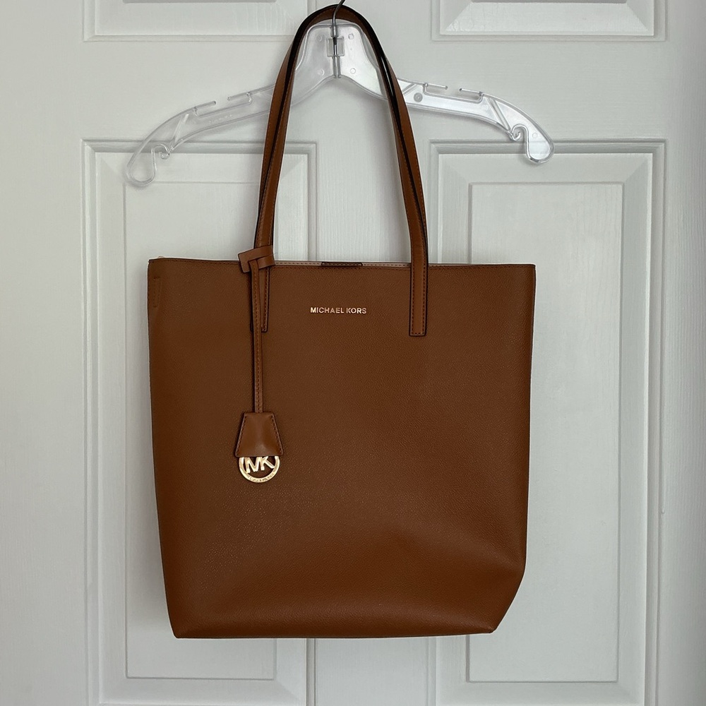 Michael Kors Brown Leather Tote Structured Minimalist Design